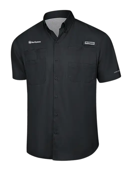 Columbia Black PFG Tamiami II Short Sleeve Shirt w/IB Roof Systems Logo