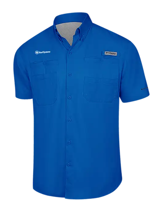Columbia Royal PFG Tamiami II Short Sleeve Shirt w/IB Roof Systems Logo