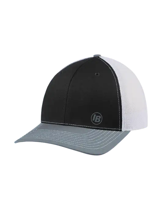 Richardson Adjustable Snapback Original 112 Trucker Cap Black/Light Heather Grey/White Mesh w/IB Dot Logo