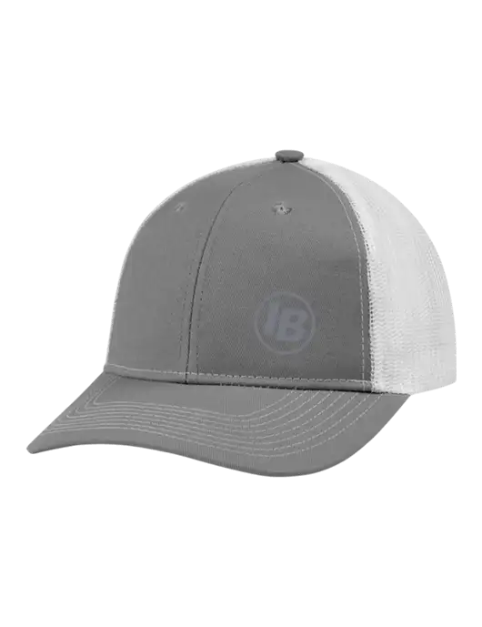 Snapback Ponytail Trucker Cap Light Medium Heather Grey w/White Mesh w/IB Dot Logo