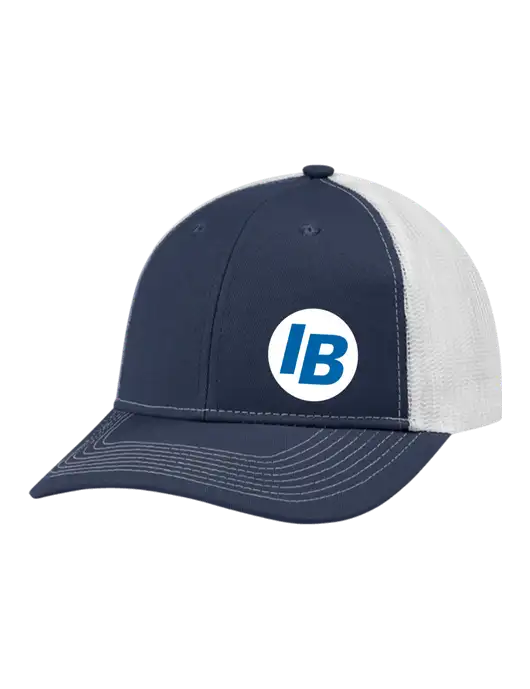 Snapback Ponytail Trucker Cap Navy w/White Mesh w/IB Dot Logo