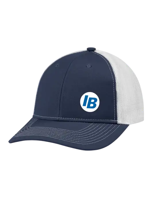 Snapback Ponytail Trucker Cap Navy w/White Mesh w/IB Dot Logo