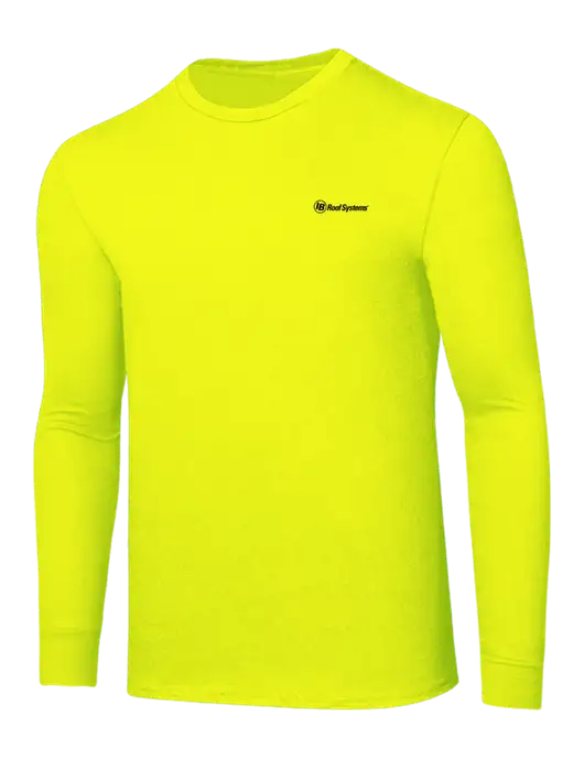 Core Blend Safety Yellow Long Sleeve Tee w/IB Roof Systems Logo