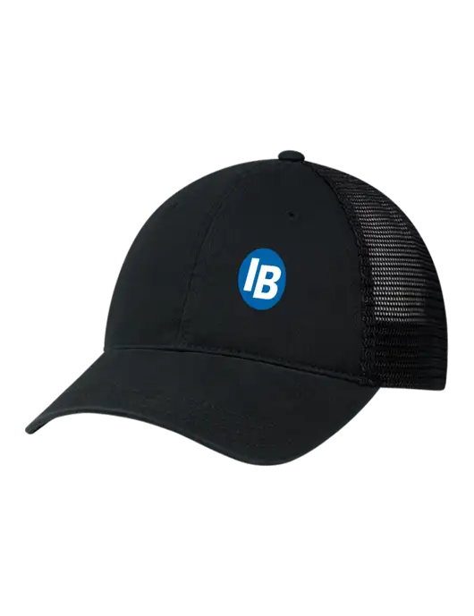 Richardson 111 Garment Washed Trucker Cap Black w/Black Mesh w/IB Dot Logo