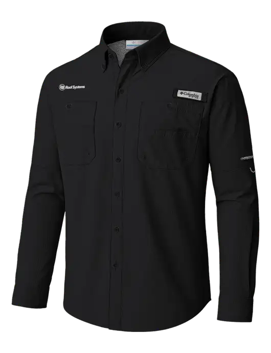 Columbia Black PFG Tamiami II Long SleeveShirt w/IB Roof Systems Logo