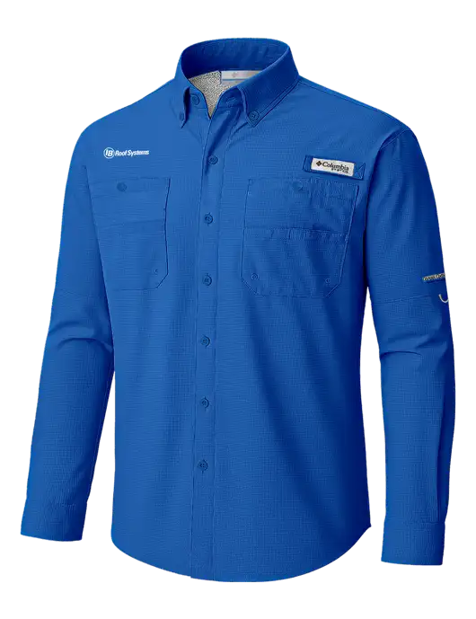 Columbia Vivid Blue PFG Tamiami II Long SleeveShirt w/IB Roof Systems Logo