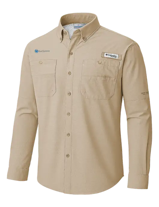 Columbia Fossil PFG Tamiami II Long SleeveShirt w/IB Roof Systems Logo
