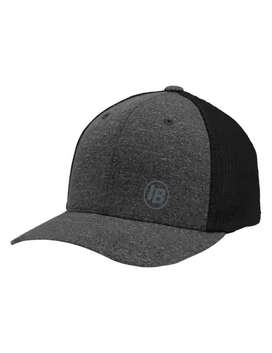 Flexfit Black/Dark Charcoal Heather Melange Mesh Back Trucker Cap w/IB Dot Logo