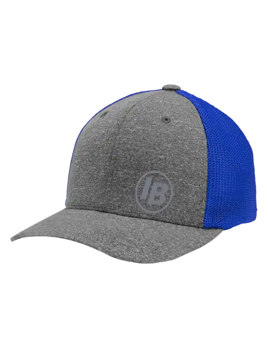 Flexfit Royal/Medium Grey Heather Melange Mesh Back Trucker Cap w/IB Dot Logo