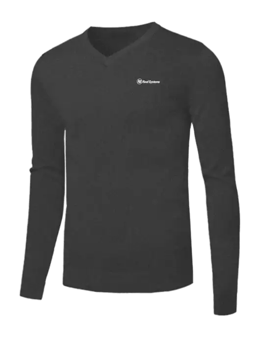 Brooks Brothers Medium Grey Heather Washable Merino V-Neck Sweater w/IB Roof Systems Logo