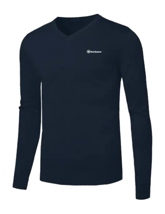 Brooks Brothers Navy Washable Merino V-Neck Sweater w/IB Roof Systems Logo