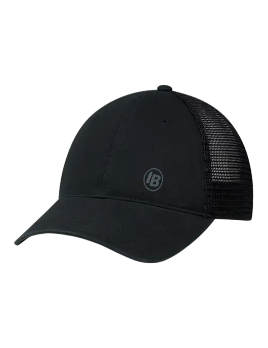 Richardson 111 Garment Washed Trucker Cap Black w/Black Mesh w/IB Dot Logo