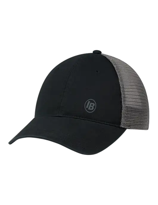 Richardson 111 Garment Washed Trucker Cap Black w/Charcoal Mesh w/IB Dot Logo