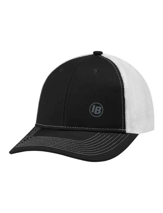 Snapback Ponytail Trucker Cap Black w/White Mesh w/IB Dot Logo