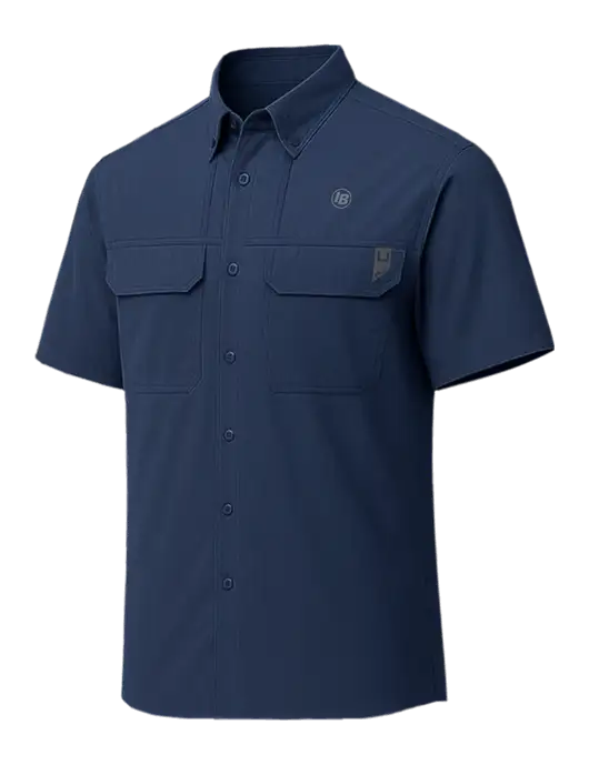 HUK Navy Creekbed Short Sleeve Shirt w/IB Dot Logo