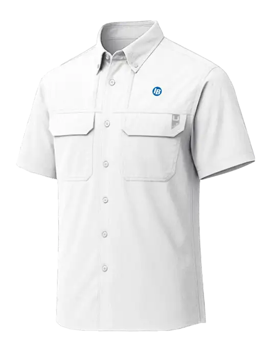 HUK White Creekbed Short Sleeve Shirt w/IB Dot Logo