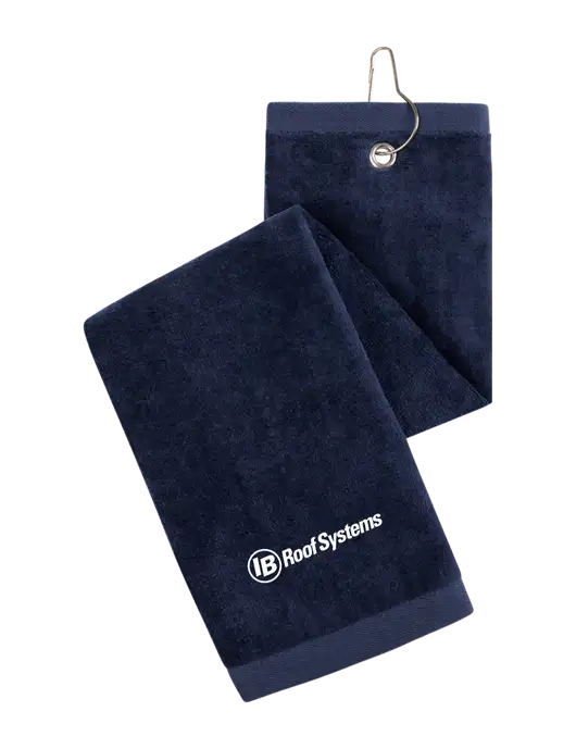 Navy Tri-Fold Golf Towel with Grommet w/IB Roof Systems Logo