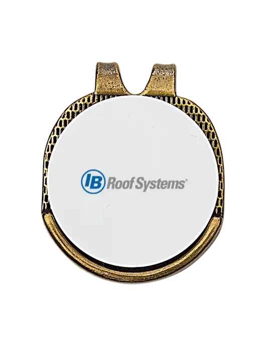 Antique Gold Hat Clip w/Golf Ball Marker w/IB Roof Systems Logo